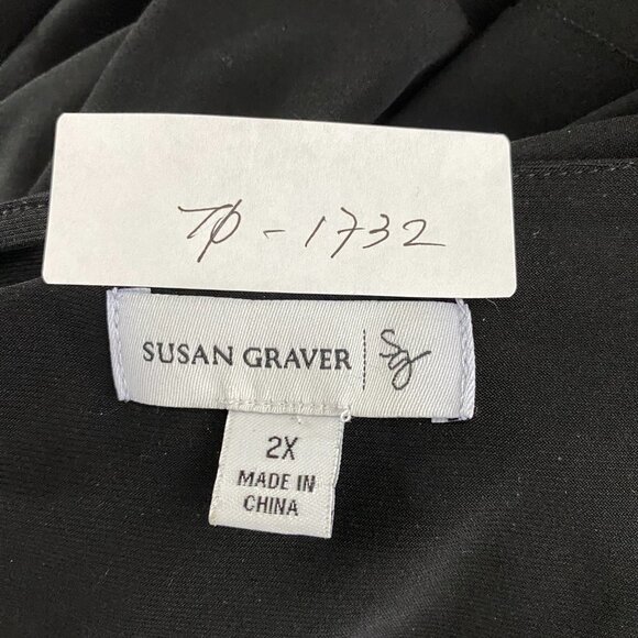 Susan Graver Top Women's 2X Ruffle Tiered Black Solid Stretch Polyester Spandex - Picture 2 of 7